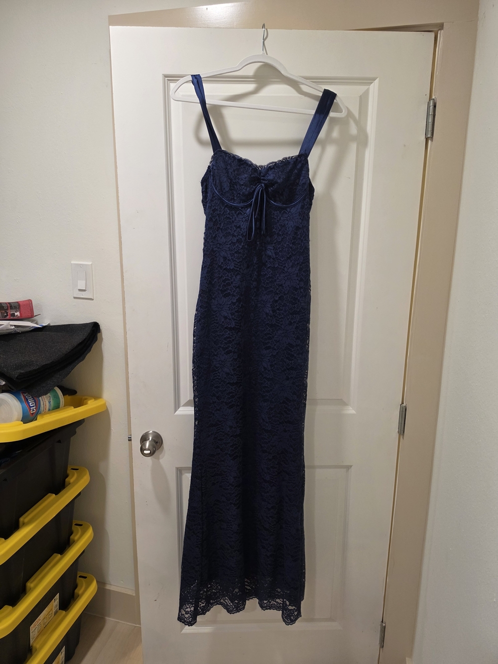 Navy Lace Maxi Dress with Adjustable Spaghetti Straps